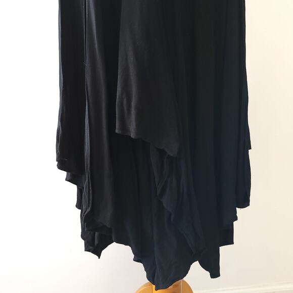 Peruvian Connection Cannes Dress Black V Neck Midi Handkerchief Hem 8 - Picture 10 of 13